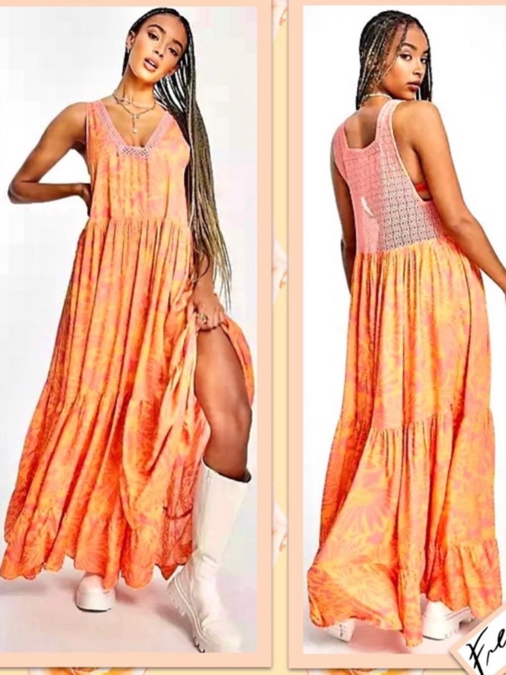 Free People Tiers For You Maxi Slip Dress in Hazy Combo NWT - Picture 2 of 8